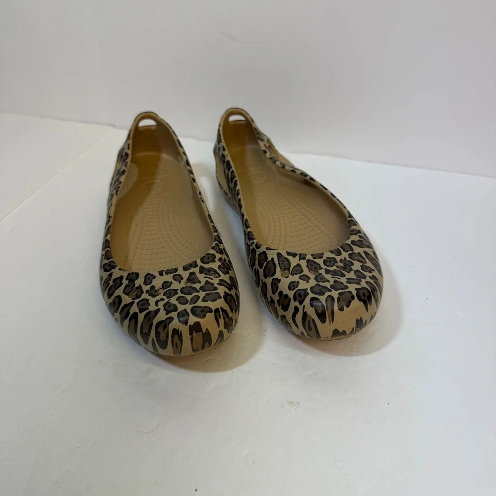 Crocs Kadee Leopard Print Ballet Flats Womens 7 Animal Print Brown Tan Shoes